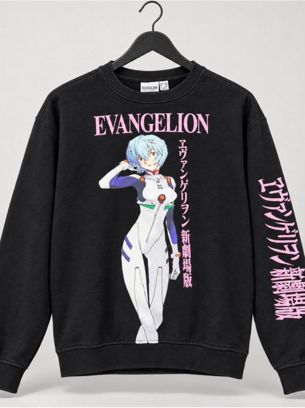 Discontinued Evangelion Rei Ayanami Black Crewneck Sweatshirt Japanese Anime